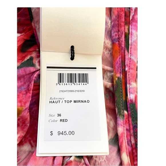 Isabel Marant $945 Floral Puff Sleeve Mirnao Ruched V Neck Top NWT Size 36 US 4 - Picture 10 of 11